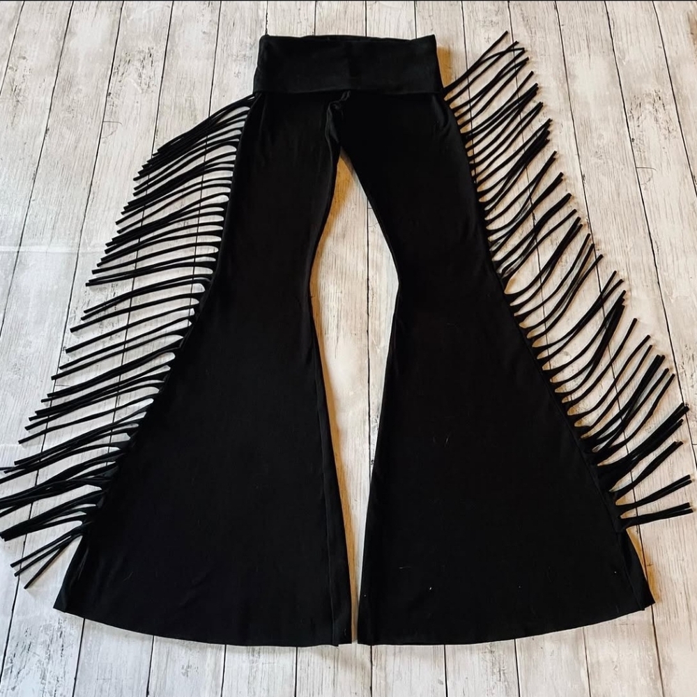 LONG LENGTH Hip Hugger Fringe Bell Bottoms in BLACK SOLID - Sizes XS S M L XL - Picture 13 of 13